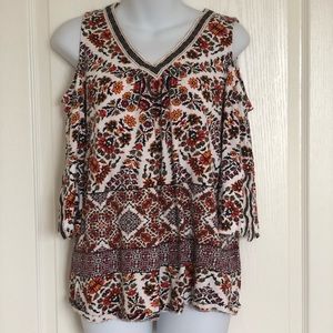bohemian shoulder cut out shirt